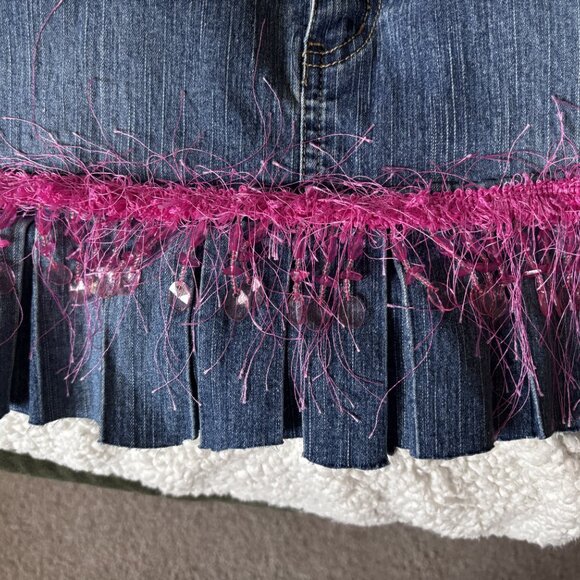 Handmade Upcycled Denim Shoulder Bag | Fringe & Floral Belt Detail - Picture 2 of 4